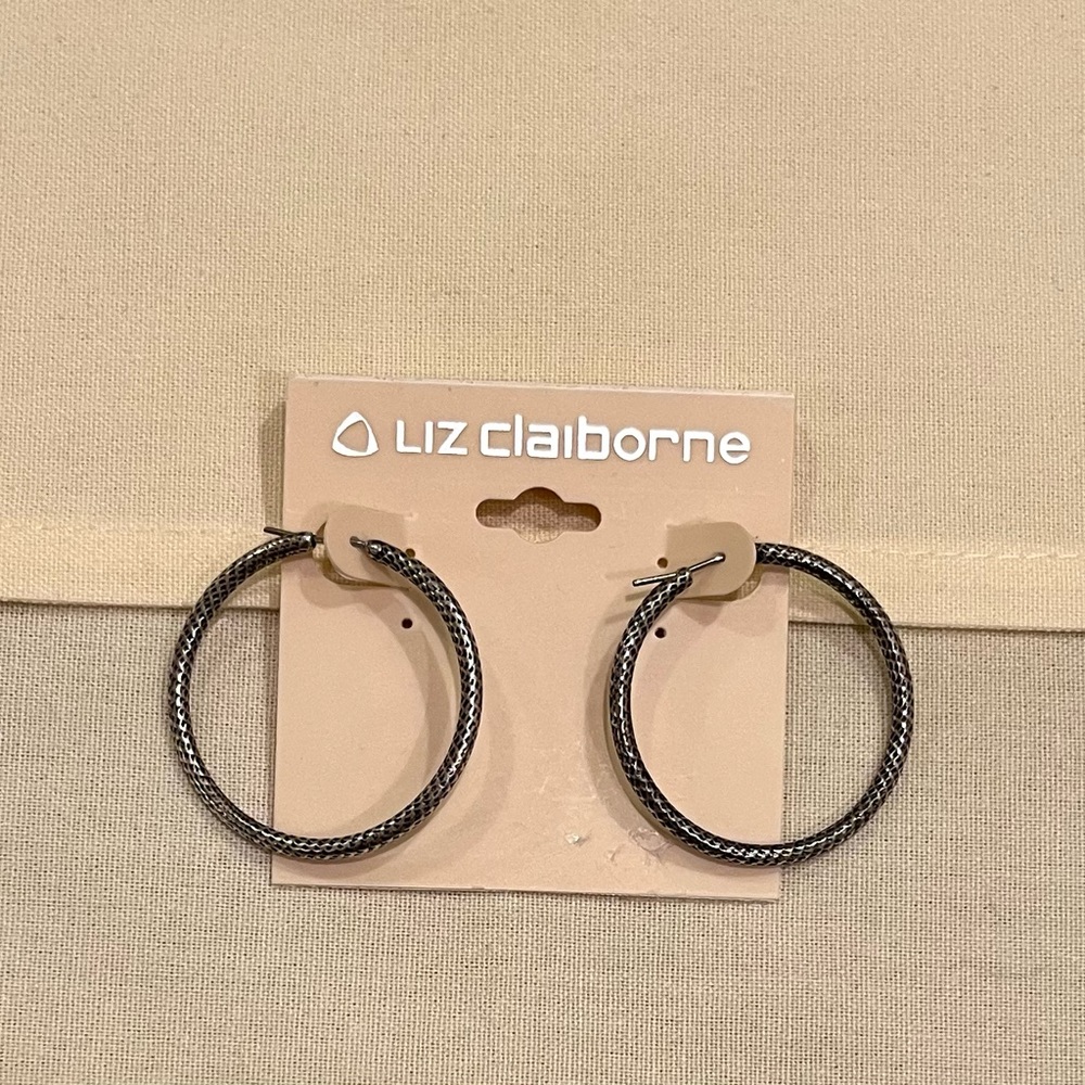 Vintage Liz Claiborne Silver Plated Hoop Earrings, NWT
